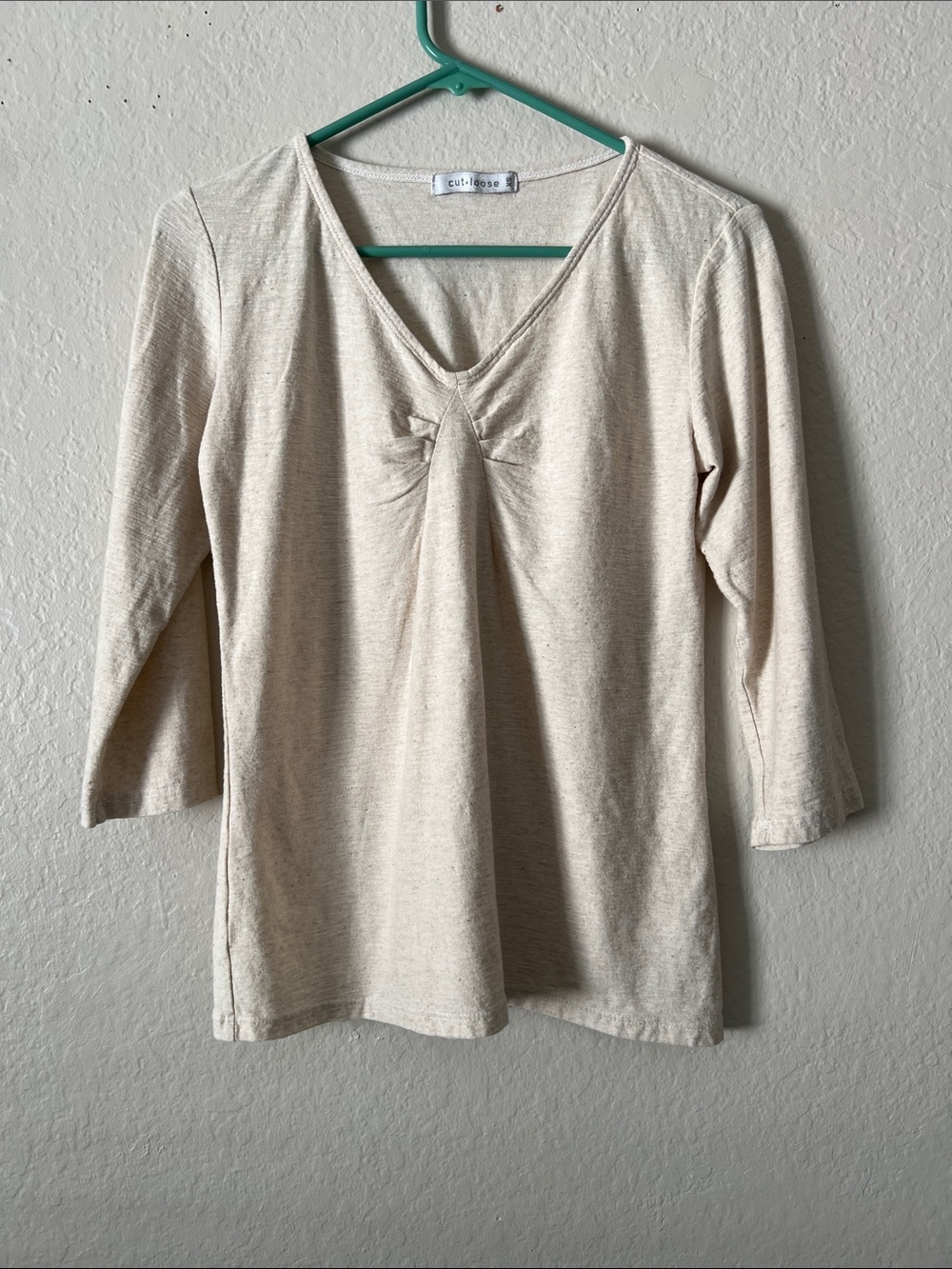 Like New! CUT LOOSE Cotton /Linen Blend V-Neck Long Sleeve Top Front Twist XS